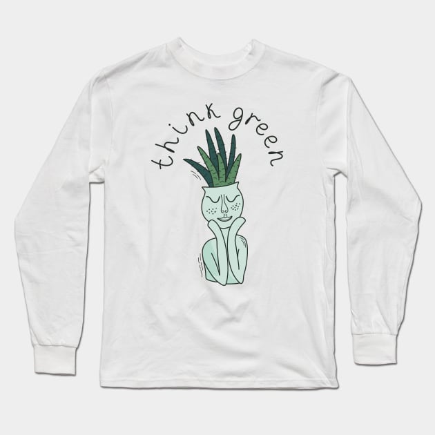 Ceramic flowerpot character with closed eyes and houseplant Long Sleeve T-Shirt by DanielK